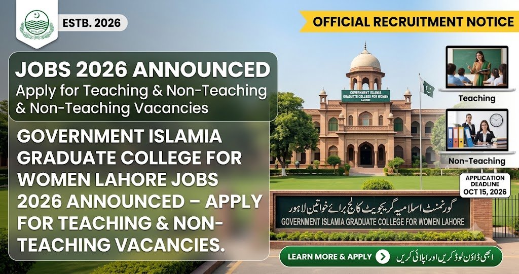 Government Islamia Graduate College for Women Lahore Jobs 2026