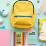 Tax-free weekend 2026 back-to-school shopping flat-lay with supplies, backpack and shoes
