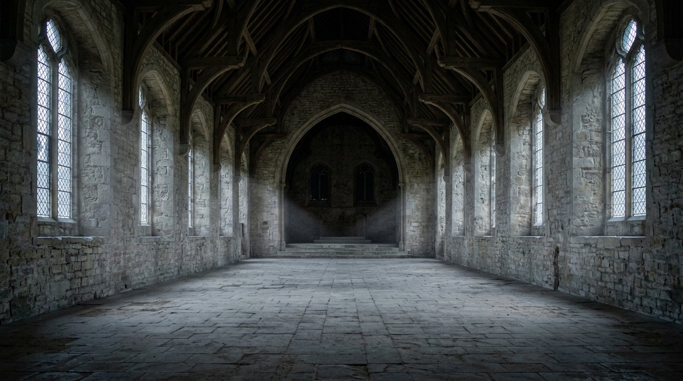 Empty medieval great hall illustrating the House of the Dragon season 3 finale build-up