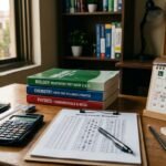 MDCAT 2026 preparation study desk with books and exam date