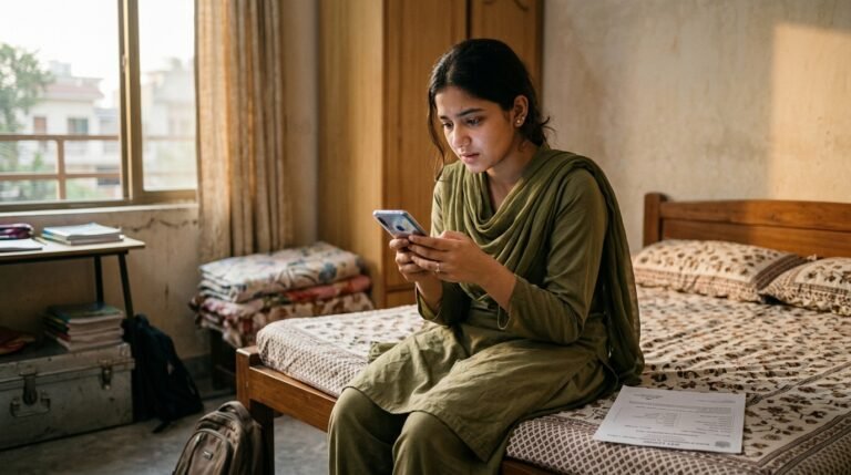 Student checking the inter result 2026 date on a phone