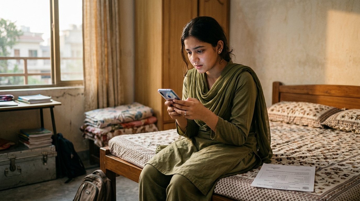 Student checking the inter result 2026 date on a phone