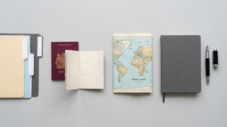 Passport, map and document folders laid out while planning government scholarships 2026 applications