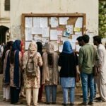 Students at a college noticeboard awaiting the Punjab board 9th class result 2026