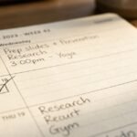 Handwritten weekly planner showing how to make a study timetable with ticked blocks