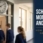 School monitoring and timings explained — school corridor clock and classroom entrance